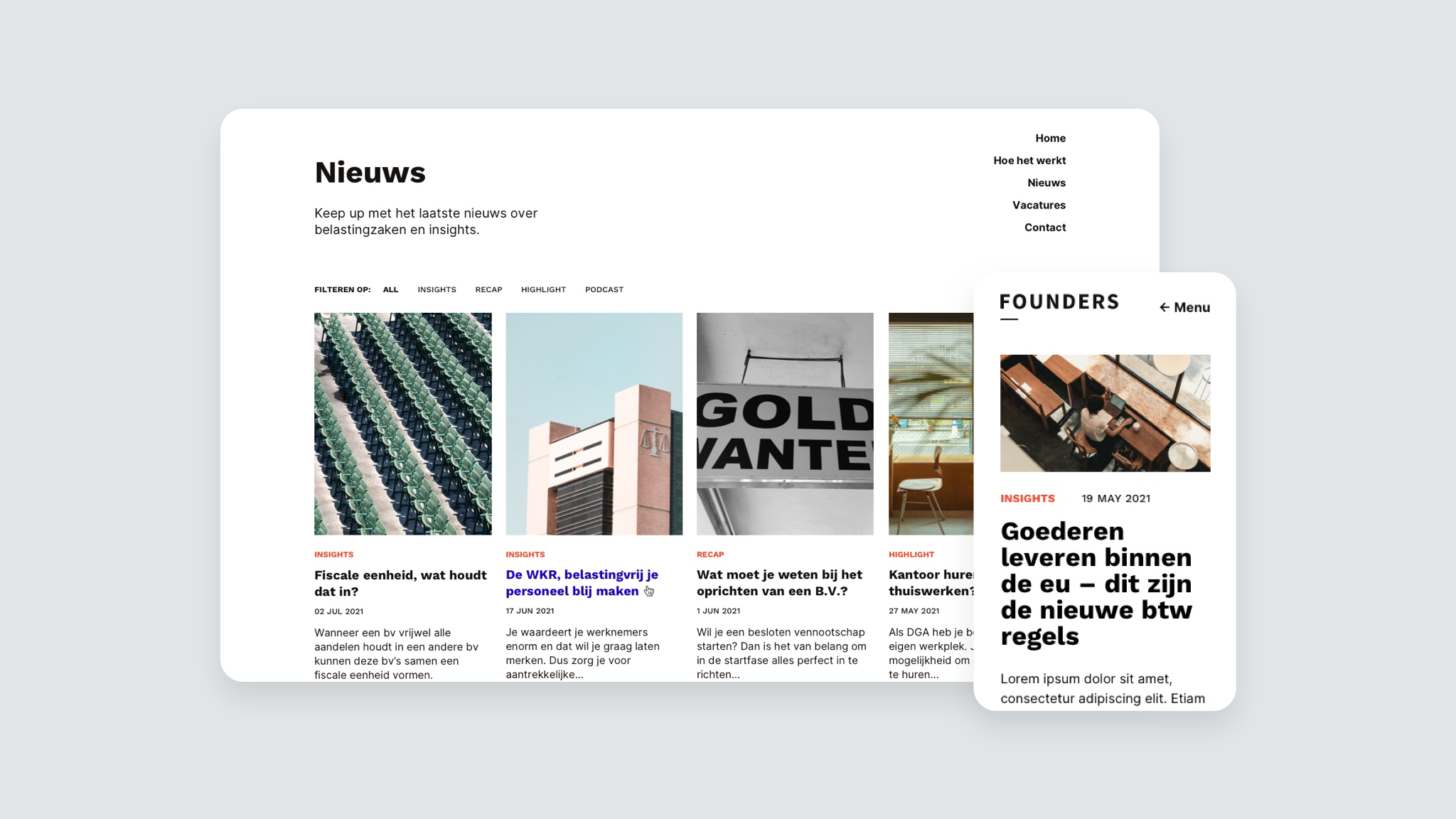 Founders finance administratie responsive design voor de nieuws blog.