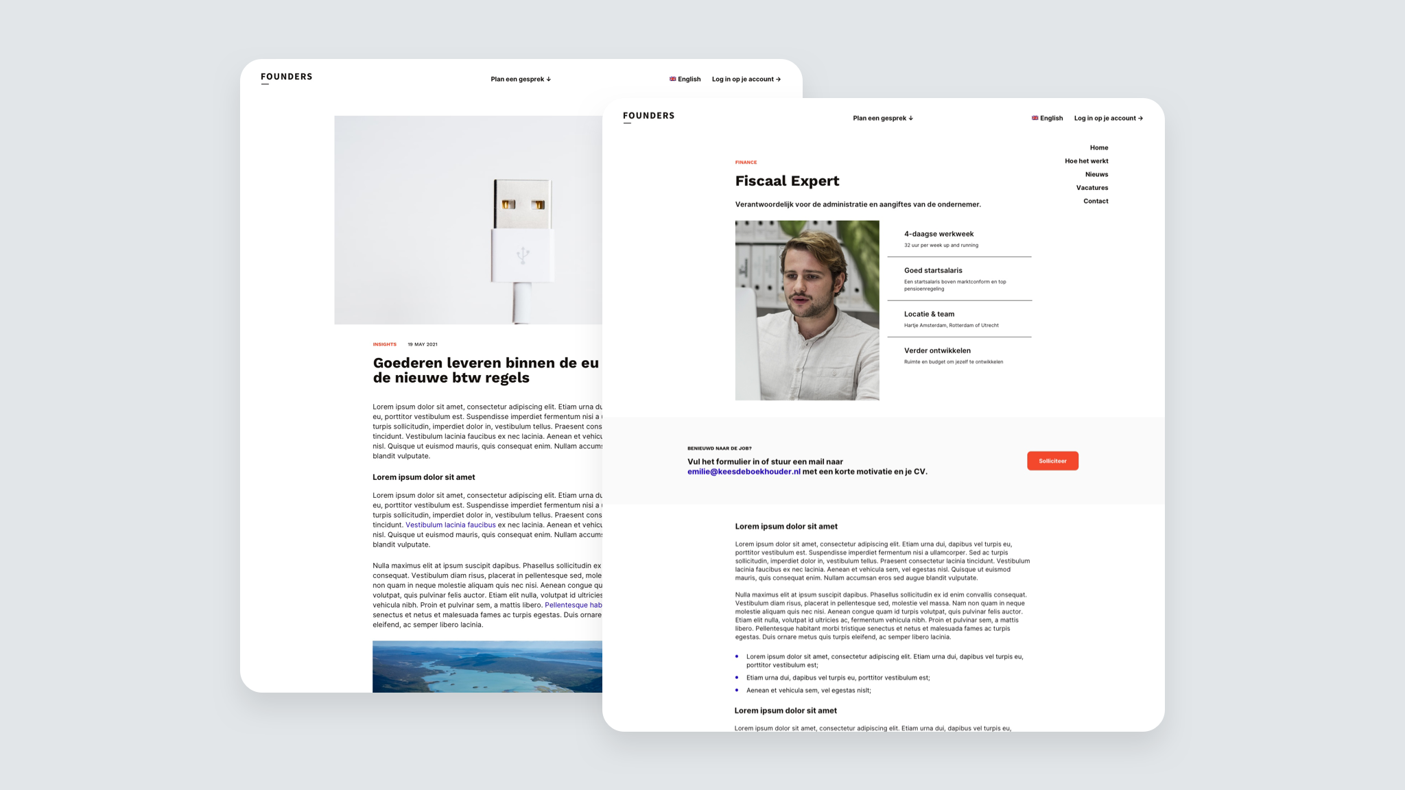 Founders finance website design van de blog en vacature pagina.