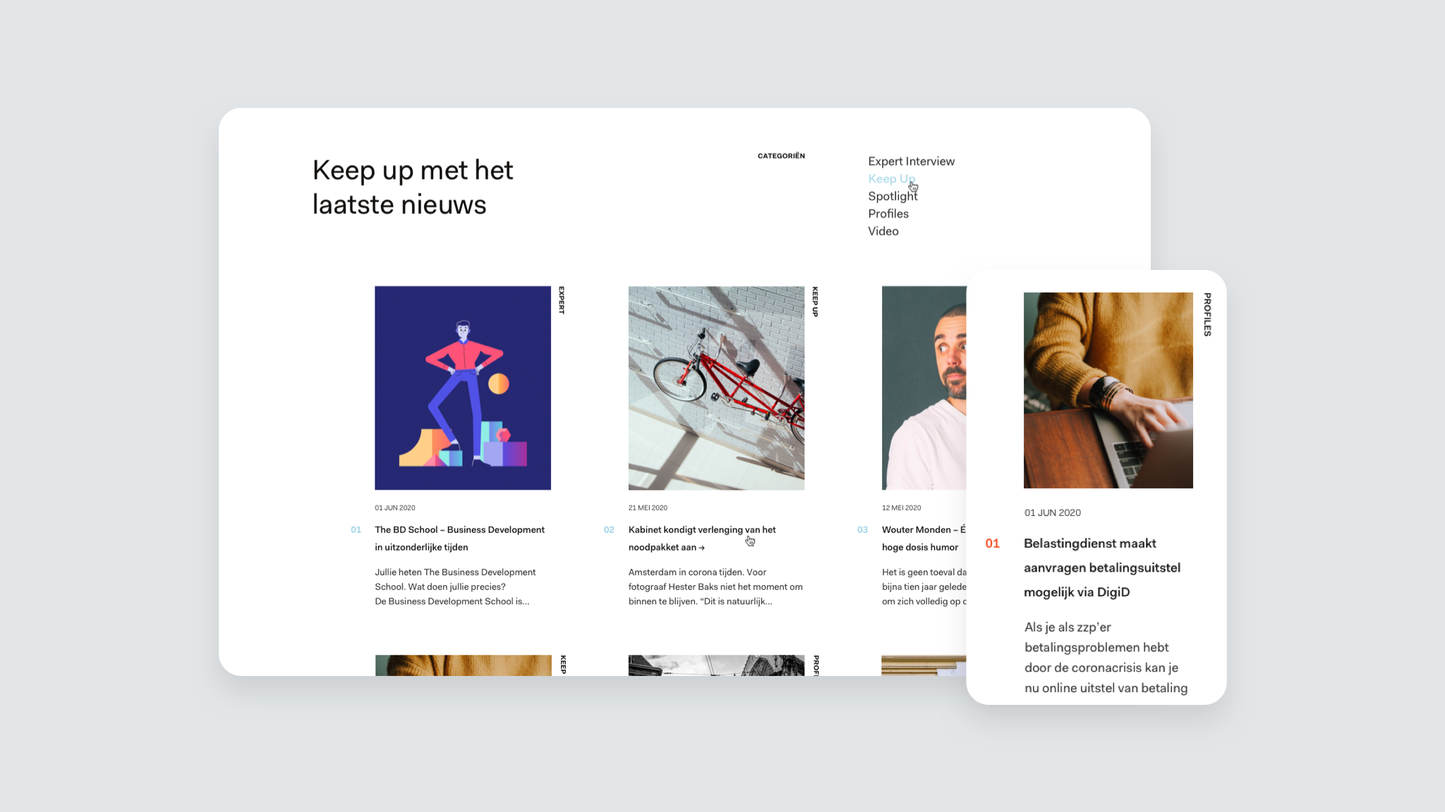 Kees de Boekhouder responsive design voor de blog. Een opvallend design met typografische elementen.